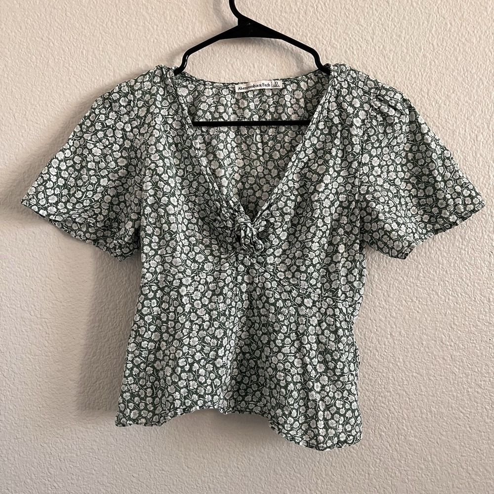 Abercrombie & Fitch XS Empire Waist Flutter Sleeve FLoral Tie Front Stretch Y2K